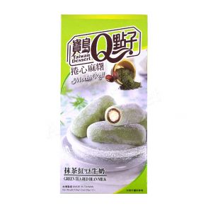 TAIWAN DESSERT - Mochi Roll (Green Tea with Red Bean & Milk Filling) (5x30g) 150g
