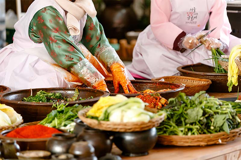 Preparing Asian Kimchi vegetable dish